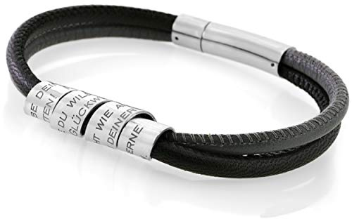 Lederarmband Herren mit Gravur personalisierter Männer Schmuck 925 Silber Männerarmband Text Leder schwarz grau Geschenk Freund Mann Armband Herrenarmband Namen | HANDMADE IN GERMANY