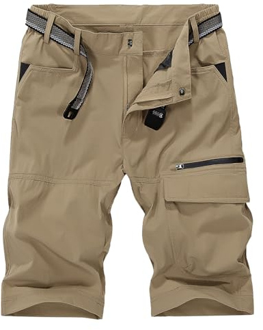 KEFITEVD Lätta utomhus Bermuda herrshorts, snabbtorkande byxor, korta vandringsbyxor, luftiga vandringsbyxor, flera fickor, sommar cykelbyxor, kaki, 40 SE