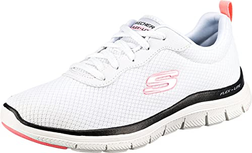 Skechers Femme Flex Appeal 4.0 Brilliant View Basket, White Mesh Black Pink Trim, 41 EU