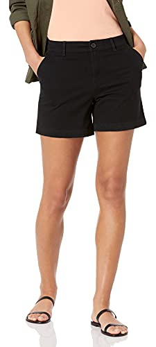 Amazon Essentials Short Type Chino à Taille Mi-Haute et Coupe Ajustée, Entrejambe de 12,7cm (Disponible en Coupe Droite et pour Silhouettes Galbées) Femme, Noir, 40