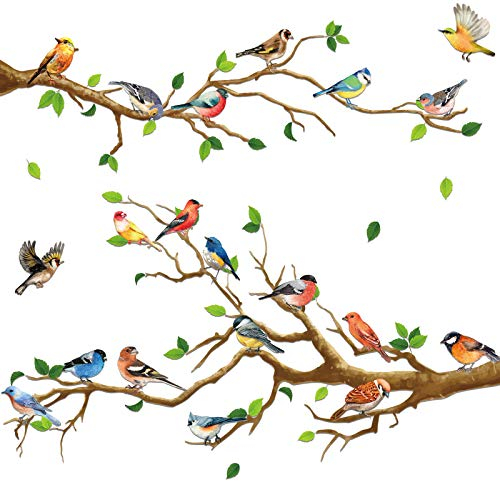4 Pieces Garden Birds on Branches Stickers Removable Birds on Tree Wall Decals Peel and Stick Wall Decoration for Bedroom Living Room