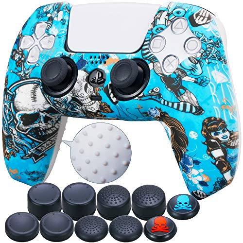 9CDeer 1 x Stück Schutzfolie Transferdruck Silikon Dick Hülle + 10 Thumb Grips für PlayStation 5 / PS5 Controller Zauberin