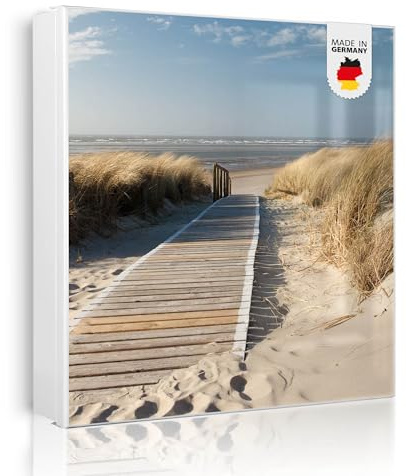 banjado Großer Schlüsselkasten Metall - Schlüsselbox 30x30cm beschreibbarer mit 32 Haken - Schlüsselkasten modern für Schlüsselaufbewahrung - Korpus Weiß Scharnier Links - Motiv Dünen