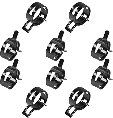 Juvielich 10Pcs Hose Clamps 1 ID Constant Tension Band Spring Band Type Hose Manganese Steel Clamp Clips Clamp for Fuel Line Silicone Hose Tube Black