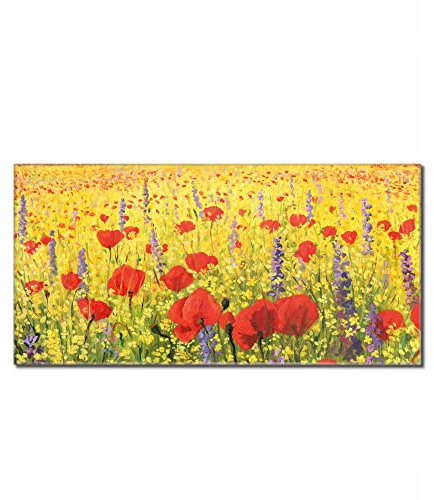banjado Glas Magnettafel (110 x 55cm) - Magnetwand Glas - Magnetpinnwand als Memoboard - Pinnwand Magnettafel Küche, Büro, Kinderzimmer - Feld Mit Mohnblumen
