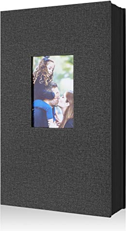Benjia Photo Album 6x4 Slip in, Linen 300 Pockets Photo Albums Holds Landscape Only 10x15cm Picture Black