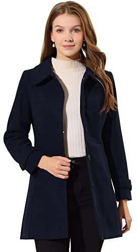 Allegra K Womens Elegant Peter Pan Collar Overcoat Winter Dressy Long Coat | Single Breasted, Long Sleeve, Office Mid-thigh Peacoat, Fall Trench Coats Outwear