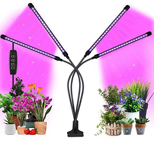 JINHONGTO Pflanzenlampe LED, Pflanzenlicht, 4 Heads Pflanzenleuchte, 80 LEDs Wachsen licht Vollspektrum für Zimmerpflanzen mit Zeitschaltuhr, 3 Modi, 10 Helligkeitsstufen
