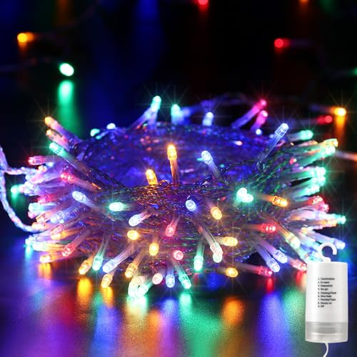 Qedertek Weihnachtsbeleuchtung Außen Batterie 20M 200 LED Lichterkette Timer, Wasserdicht Lichterkette für Innen Party Weihnachtsbaum Dekoration (Bunt)