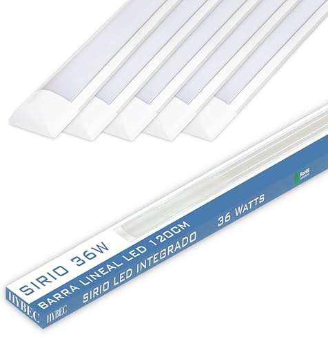 CLAR - Pantalla LED 120 cm, Luminaria LED 120 cm Techo, Luz Cocina Techo, 6500ºK (36W Pack 5)