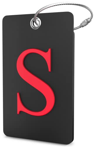 Shacke Luggage Tag Initial - Fully Bendable Tag w/Stainless Steel Loop - Black (Letter S)