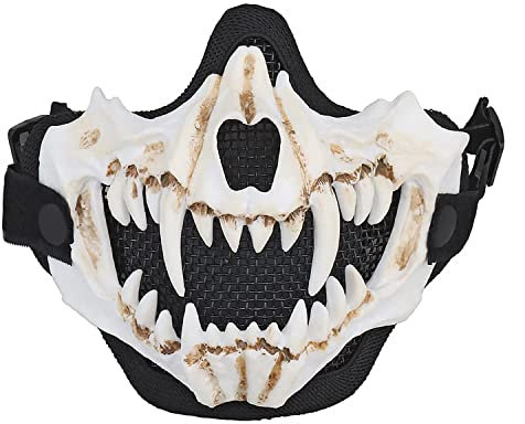Yzpacc Airsoft Half Face Skull Masks Tactical Face Protection Mesh Mask for Halloween Cosplay Paintball CS Hunting Cosply