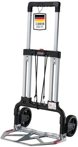 STROXX – Sackkarre klappbar 125kg Traglast – Handkarre inkl. Spanngurt für Umzüge, Getränkekisten UVM. – Transportkarre mit großer Ladefläche & stabilem Alurahmen