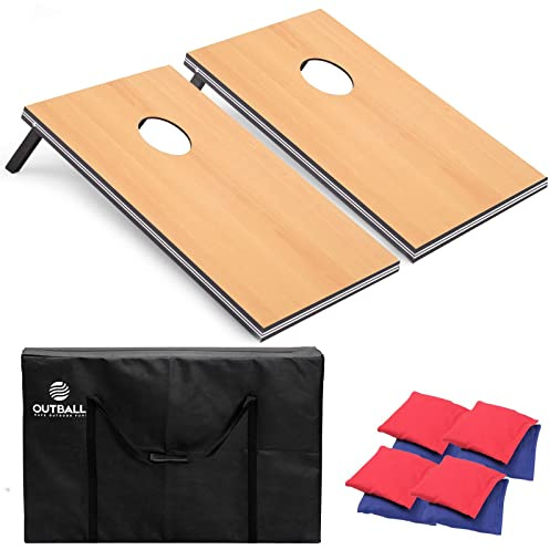 Outball Cornhole Set Maislöcher Outdoor Spiel Cornhole Boards Reguläre Größe Sitzsack Wurfspiel Outdoor für Erwachsene Familie Rasen Strand Outdoor Aktivitäten inklusive Tragetasche, 91 x 6 m