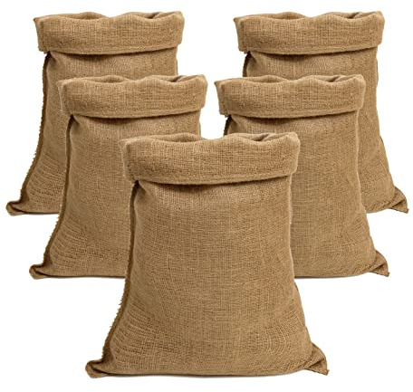 IPEA Sacchi in Juta di Grandi Dimensioni – 80 x 50 cm – Made in Italy – 5 unità – Sacco in Iuta Tessuto Naturale per Fai da Te, Arredamento, Giardinaggio, Contenitore di Oggetti - Sacco Regalo Natale