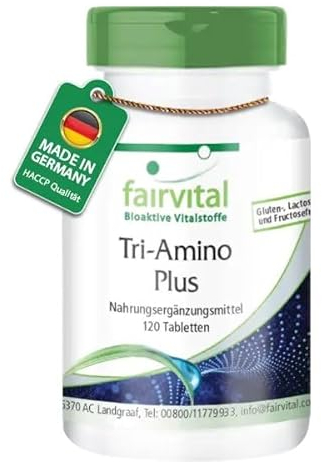 Tri-Amino Plus - 120 Tablets - Vegan Amino Acid Complex with Minerals - with L-arginine, L-ornithine, L-lysine, Calcium and Magnesium - Made in Germany | fairvital