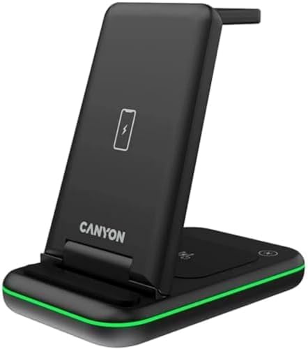 CANYON Faltbar 3 in 1 Ladestation Apple Watch und iPhone Wireless Charger Induktive Ladestation für iPhone 14/13/12/11/XR/XS/X/8 Apple iWatch 8/6/5/4/3/2/SE/Airpods Pro/3/2 Reiseladegerät Schwarz