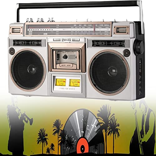 XDLYWUZIQ Tragbare Bluetooth-Boombox, AM/FM-Radiokassettenrecorder, Radiokassette mit Zwei Lautsprechern, klassischer Retro-Stil der 80er Jahre, 42 x 14 x 28 cm