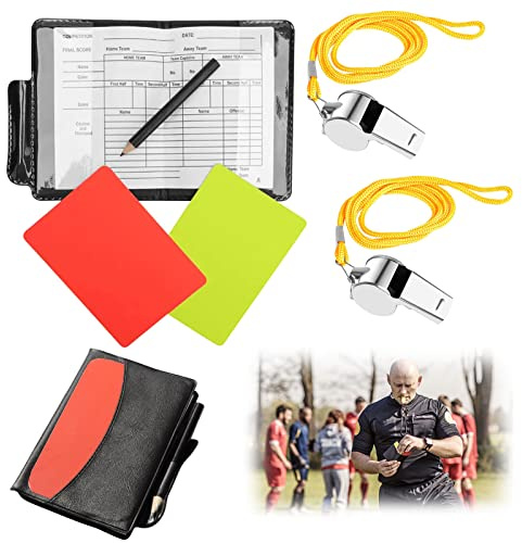 Sport Set di carte di arbitro, Set di Carta Arbitro, Score Card titolare con Penna ages 2 Cartellini Arbitro Calcio Cartellino Rosso Cartellino Giallo con2 Sifflet In Metallo Kit Arbitro Arbitro