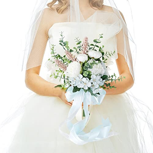 ISAKEN Handgemachter Brautstrauß Hochzeitsstrauß Künstliches Wasserfall Blumenstrauß Romantischer Rosenblumen Rosenstrauß Bouquet Deko Brautjungfer Blumensträuße Hochzeitsdekoration