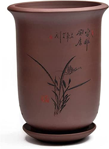 GImLY Pot d'orchidée Pot de Fleur de Sable Violet Simple Intérieur Rétro Chinoiserie Pot de Fleur en céramique avec Plateau Très Grand Pot d'orchidée Suspendu Bonne perméabilité à l'air