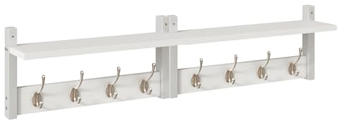 YMYNY Appendiabiti a Parete, Appendiabiti da Muro Mensole con 8 Ganci, Legno Attaccapanni Muro Scaffale Appendiabiti, per Ingresso, Bagno, Cucina, ‎80 x 11 x 19.5CM Bianco HWS001W-2