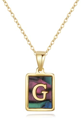 CyxenNova Kette Herren Halskette Herren Gold, Buchstaben Kette A-Z, Königskette Plattenkette Edelstahl Männer, Schmuck für Damen Geschenke (G, Perlmutt)