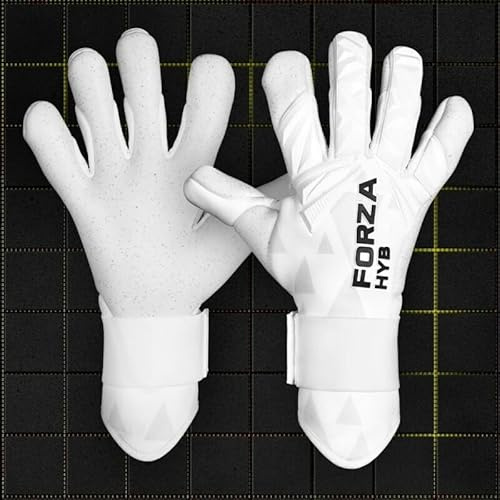 FORZA HYB Goalkeeper Gloves - Hybrid Cut Gloves | Designed for all Goalkeepers (White, Size 8 (Small Adult))