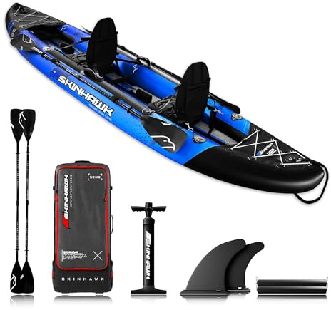 SKINHAWK Exclusiv Blau Kajak Set 380 – Schlauchboot – Kanu - 380 x 96 cm - 2 Personen Kajak