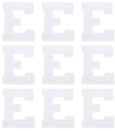 QUARKZMAN 9 Stück Buchstaben zum Aufbügeln, 4.7 cm Selbstklebende Chenille Buchstaben E, Gestickter Patch zum Aufbügeln für Kleidung, Stoffe, Schuhe, Taschen (Weiß)
