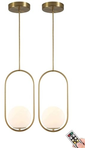 Lámpara colgante con pilas con bombilla recargable regulable y programable, no cableada, lámpara de iluminación de techo colgante con forma de globo, for isla de cocina, mesa de comedor, sala de estar