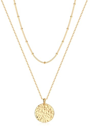 Jenosy Kette Layered Damen Kette mit Anhänger Damen Personalisierte Kette Gold Silber Damen Zarte Mehrreihige Halskette Hypoallergene 18K Vergoldete Kette Modeschmuck für Frauen und Mädchen