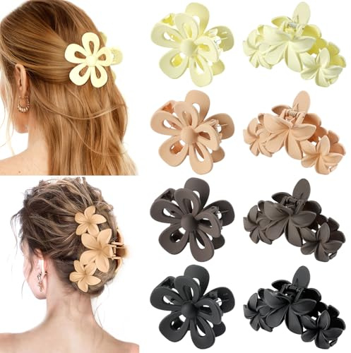 Shinowa 8 Piezas Pinzas Florales de Pelo 4,5 para Mujeres y Niñas - Accesorios para Cabello Grueso y Fino, Grandes y Pequeñas con Fijación Fuerte para Peinar