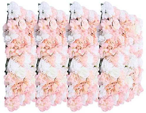 WooDerson Blumenwand Kunstblumen Rosa+Weiß, 40x60cm Künstliche Blumen Wand Aus Seidenstoff, Blumen Wandpaneel Für Wohnzimmern Balkonen Empfangsbereichen Usw