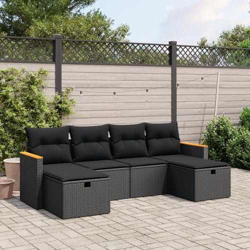 Faroom Balkon Ecklounge mit Stauraum Gartenlounge Klein Balkon Lounge Balkonsofa Kleiner Balkon Sitzecke Balkon Loungemöbel Gartensofa Ecksofa Balkonmöbel Schwarz 6-tlg-Type-A463