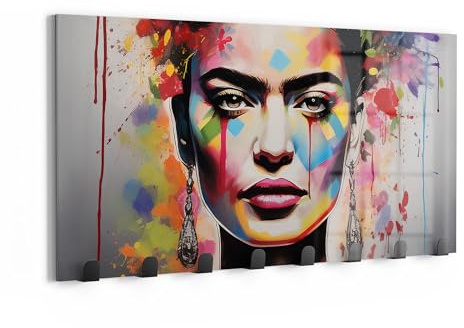 DEQORI Wandgarderobe Glas & Metall | Motiv Blumen der Muse | 60x30 cm | Design Haken-Leiste modern | Garderoben-Paneel für Flur, Wohnzimmer & Schlafzimmer | magnetisch & beschreibbar