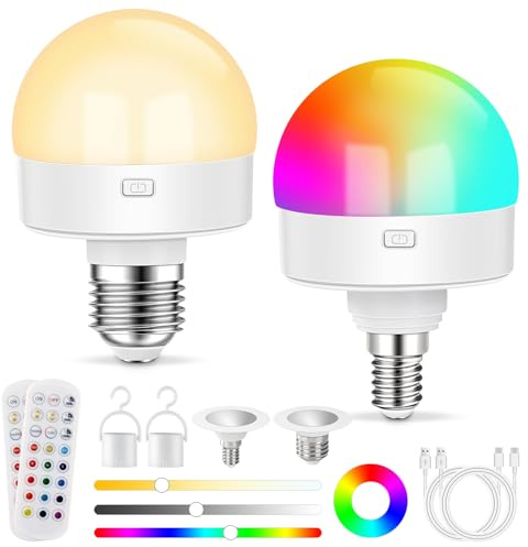 Aufladbare Glühbirne, Akku Glühbirne mit Fernbedienung, 15 Farben Dimmbar | USB-C Wiederaufladbare Glühbirnen mit Batterie, RGB LED Glühbirnen Mit Timing-Funktion, Outdoor Camping Notlicht Mit Haken