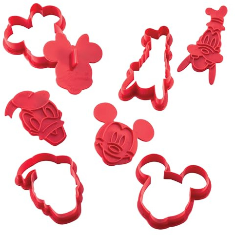 Disney Home Bake with Mickey Mouse - Juego de cortador de galletas y sellos, 8 piezas de herramientas de decoración, color rojo