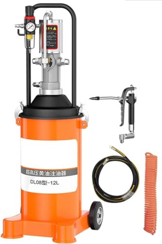Pneumatic Grease Pump Set with 6M High Pressure Hydraulic Hose - Portable Air Operated Grease Pump for Construction Machinery, Farm Equipment, and Machine - 0.85L/Min, 30-40Mpa