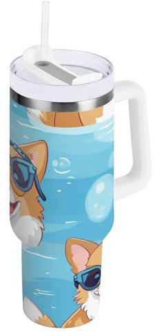 Mnsruu Cane con occhiali da sole isolato Tumbler con manico, 1,18 l, in acciaio inox, con coperchio e cannuccia, per acqua, tè freddo o caffè
