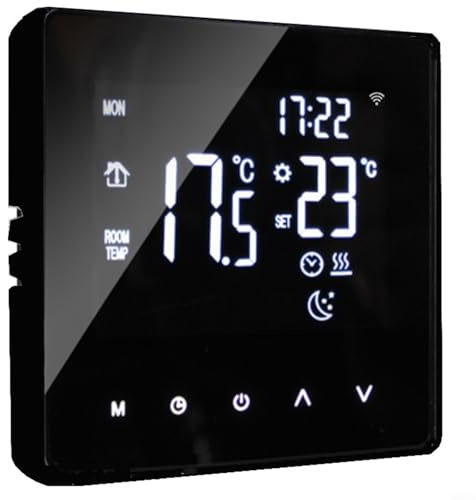 HEIBTENY Programmierbares Thermostat, Fußbodenheizung, Digitaler Intelligenter Wasser-Heizungs-Raum, Wandthermostat Mit Telefon-Fernbedienung(Black)