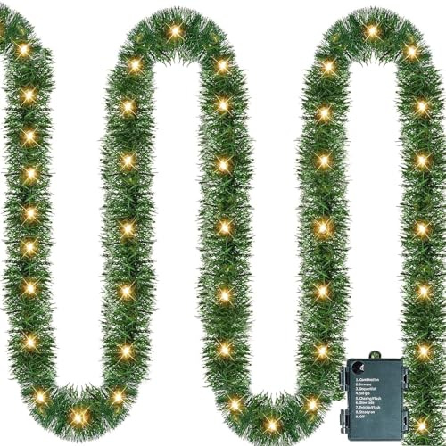 10m Weihnachtsgirlande Mit Beleuchtung, Wiederverwendbar Tannengirlande Mit Beleuchtung, 8 Beleuchtungsmodi Girlande Weihnachtsbaum, Weihnachtsdeko Für Hausgarten Urlaub Hochzeit Party (F-10m)
