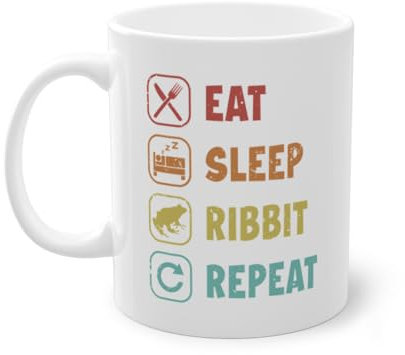 Eat Sleep Ribbit Repeat Kröte Froschzüchter Kaffeetasse | Kaulquappe Laubfrosch Frosch Tasse Weiß (02870C)