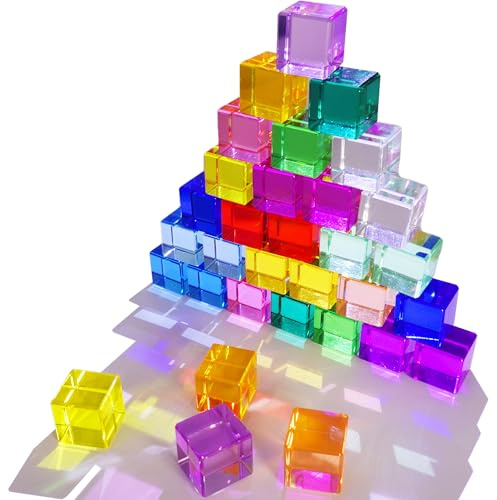 Gwezmxs Bunte‌ Acrylbausteine Kinder, Lichtbausteine Sensorik-Lernspielzeug ab 3 Jahren, Acrylic Building Block, 32 Stück