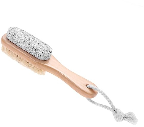 BESTYASH 2 Removedor de Callos Doble Cara con Piedra Pómez y Cerdas, Mango de Madera para Exfoliación de Pies Baño