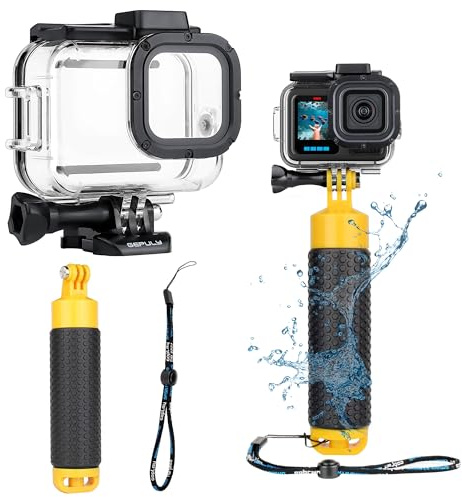 GEPULY Waterproof Case with Handle for GoPro Hero 13 12 11 10 9 Accessories | Floating Hand Grip for Go Pro Waterproof Camera Case Selfie Stick Pole Monopod 60M/196FT Underwater Protective Dive Shell