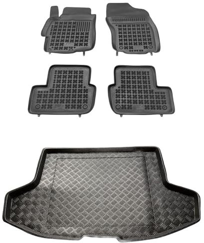 MOTOS Satz Gummifußmatten und Kofferraummatten für Mitsubishi Lancer VIII 2009-2016 Verbessern Sie Ihren Reisekomfort mit Antirutschmatte Auto - Allwetter fußmatten Auto, Schutz vor Verschmutzung