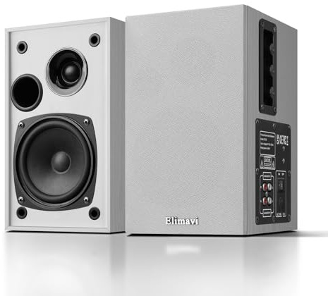 Elimavi Aktive Regallautsprecher 35W RMS, Ausgestattet mit 4 Zoll Woofer und 1 Zoll Tweeter, unterstützt Wandmontage, mit RCA-Eingang, kompatibel mit Fernsehern, PCs und Plattenspielern, Weiß