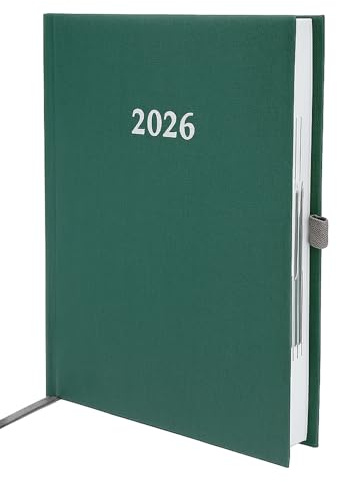Buchkalender Chefplaner A5 1 Tag 1 Seite auch sonntags (2026 grün-metallic)