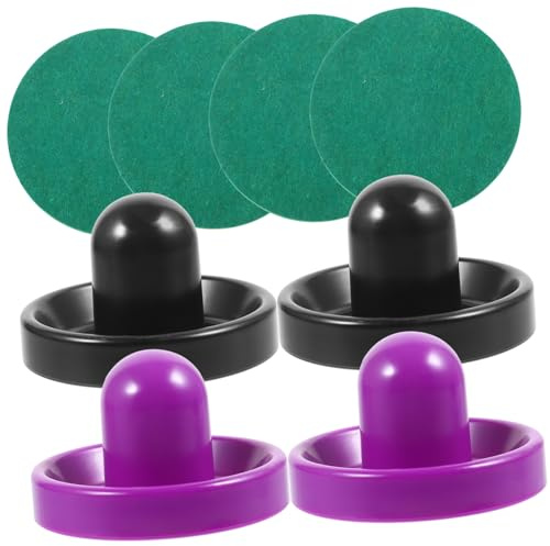 LOORGVEL Teiliges Air Hockey Zubehör mit Schwarzen und Violetten Pucks Sowie Filzunterlagen Kunststoff Eishockey Pusher für Tischspiele Langlebig für Indoor Spielspaß